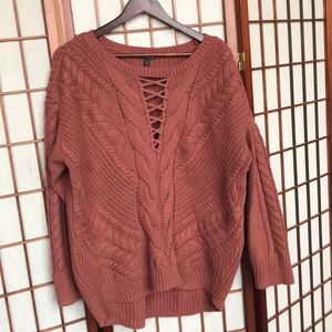 Express Cable Knot Lace-Up Sweater